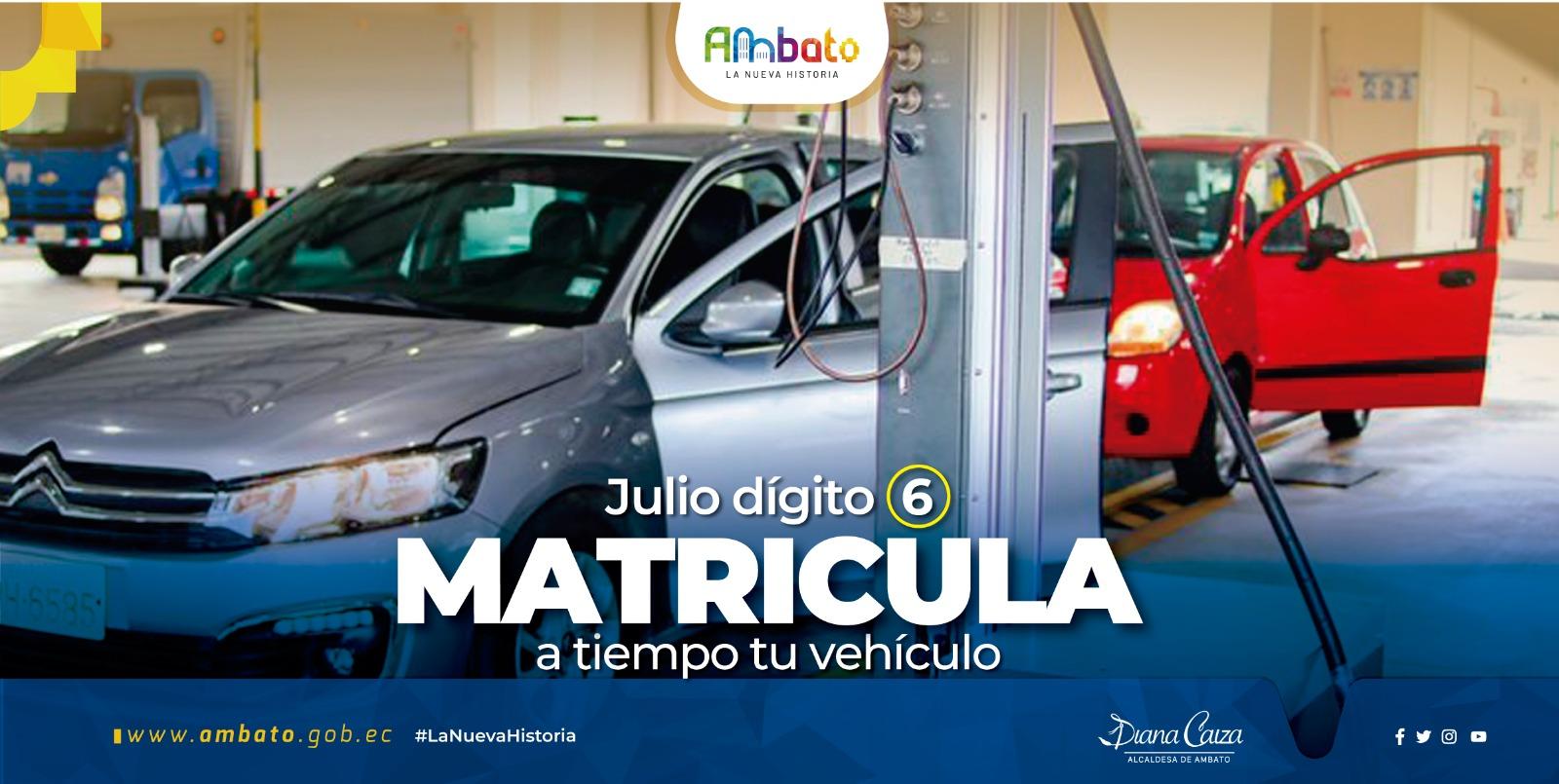 Matriculación vehicular Ambato digito 6 julio